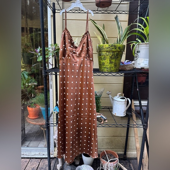 JAPNA  Brown Polkadot Pinup Style. Spaghetti Strap Midi Dress Size XL Hourglass - Picture 3 of 15